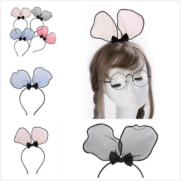 

mesh cartoon mouse ears hair bow kids party headbands for girl fashion bow hairband cute hair accessories for women, Slivery;white