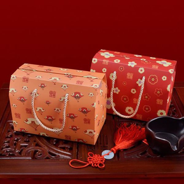 

party gift box kraft paper candy tote bag fruit nut food packaging box chinese new year decoration party favors zc2070