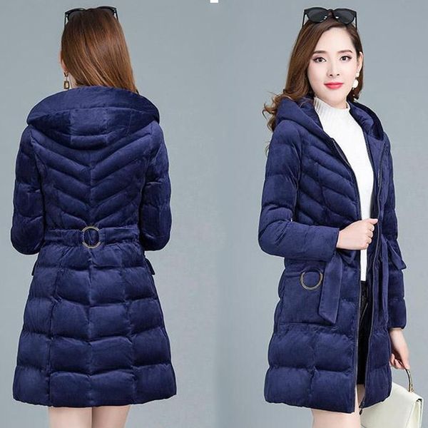

blue color 3xl women winter long warm coats fashion slim hooded pleuche fabric ladies wadded jackets casual lady office outwear, Black
