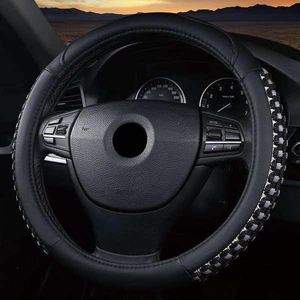 

universal 37/38cm car steering wheel cover pu leather + linen braid non-slip breathable factory outlet + fast shipping