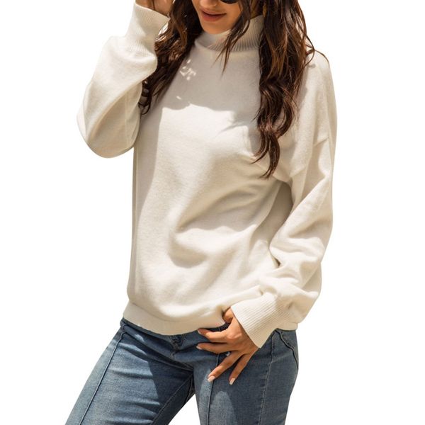 

2019 autumn sweaters new women warm stand collar llong sleeve sweaters white ladies casual vk-ing, White;black