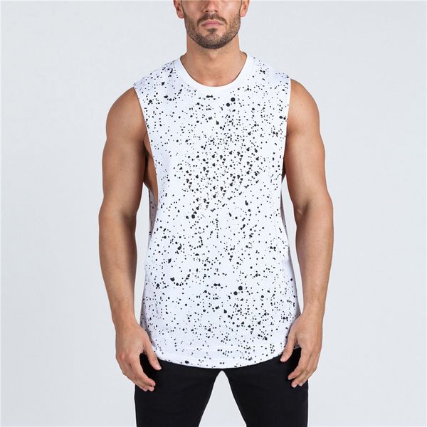 

mens running vest gym sleeveless t shirt sport tank bodybuilding and fitness tankcotton open side dot printed tshirt, Black;blue