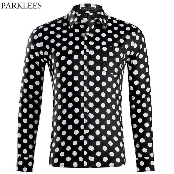 

polka dot black long sleeve shirt men 2019 fashion slim fit mens dress shirts casual button down social shirt male camisas 2xl, White;black