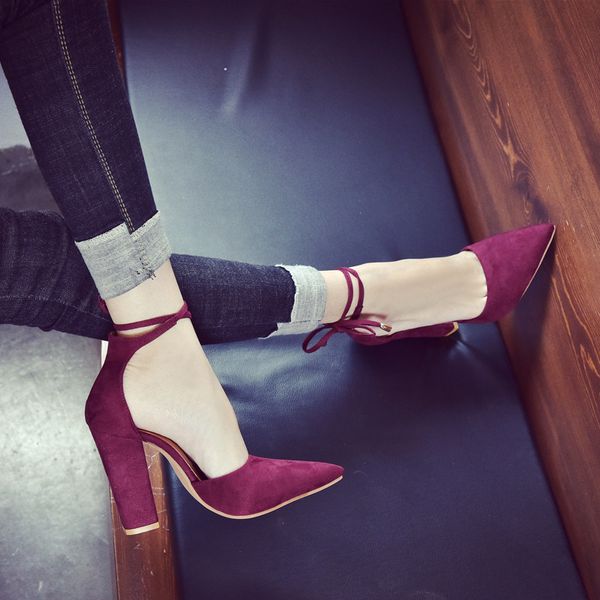 

eoeodoit promotion pumps female high block heel summer new pointy toe chunky ankle lace-up women nude ultra high heel sandals, Black