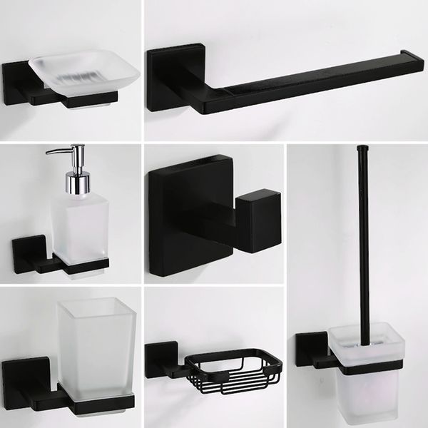 

black bathroom hardware sets antique wc paper holder towel ring wall hook toilet brush holder glass soap dispenser dish basket