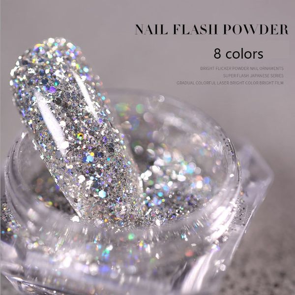 

nail platinum powder 3d mixed 8 color nail dust sets glitter sequins flakes manicure decoration art tips, Silver;gold