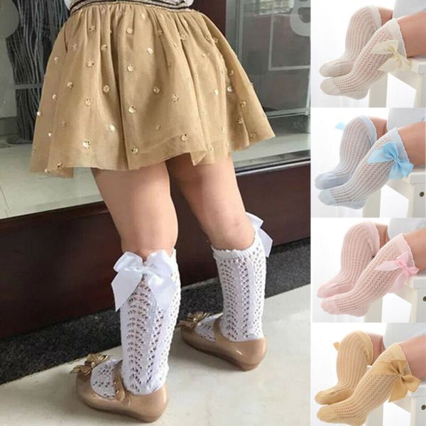 

9cm 11cm fashion newborn baby solid color cotton lace bow baby girl socks infant toddler knee high stockings, Blue