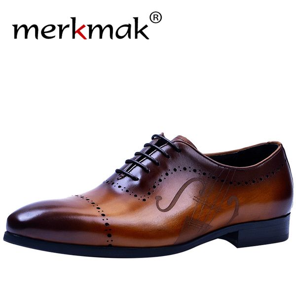 

merkmak pu men leather dress shoes spring/autumn brogue shoes men lace-up oxfords british music style business formal footwear, Black