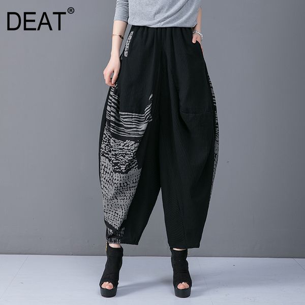 

deat] high elastic waist printed hit color harem trousers new loose fit pants women fashion tide spring summer 2020 13s255, Black;white