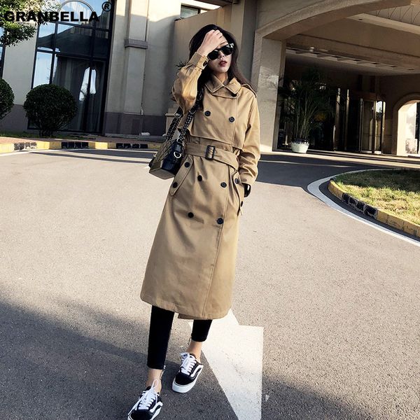 

classic double breasted women trench coat european style brand office lady long windbreaker outwear, Tan;black