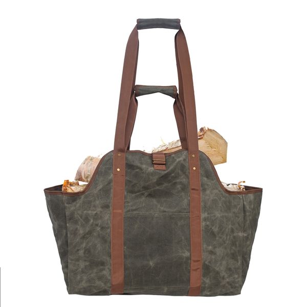 

large capacity log tote bag waterproof wax canvas logging firewood storage bag