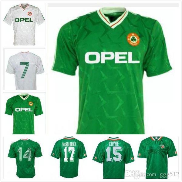 

1990 ireland retro soccer jersey 1990 world cup ireland home green soccer shirt national team customized football uniforms sales, Black;red