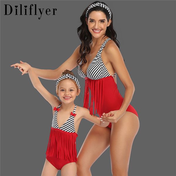 

ins cross-border for hi fish new parent-child swimsuit european and american-style tassels one-piece explosion models swimsuit manufacturers, White;black