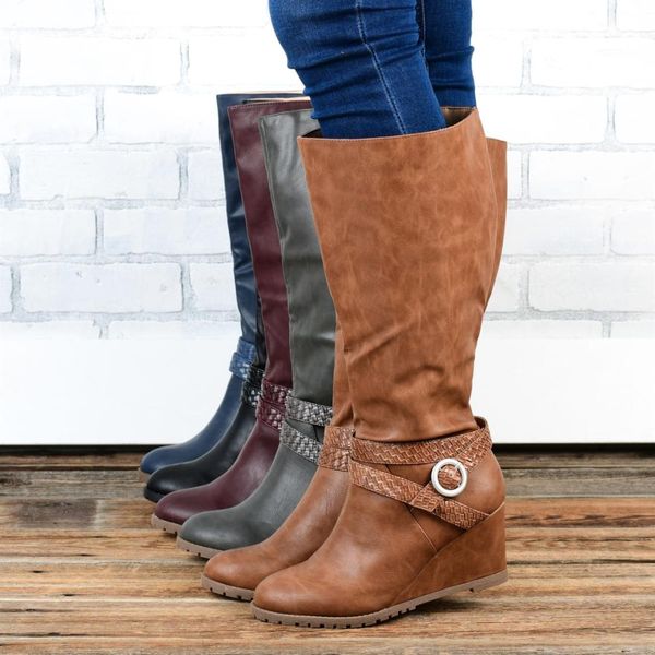 

vogue knee high boots winter women boots nice new buckle and zipper solid warm knee-high ladies high heel winter shoes, Black