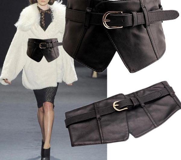 

women's runway fashion elastic pu leather cummerbunds female dress corsets waistband belts decoration wide belt r1385, Black;brown