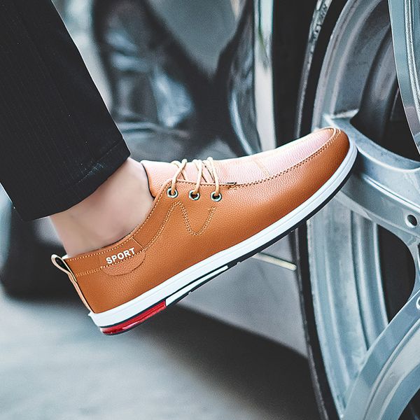 

new men's casual sports walking shoes korean version of the trend of anti-slip small leather shoes, Black