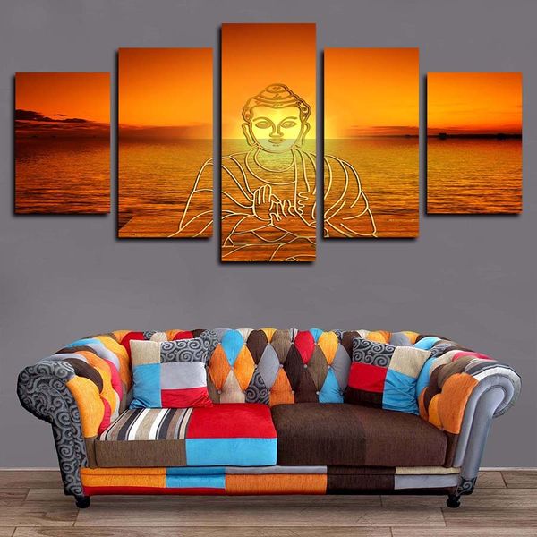 

5 panels canvas prints wall art paintings abstract golden buddha artworks print on canvas oil paintngs wall decor
