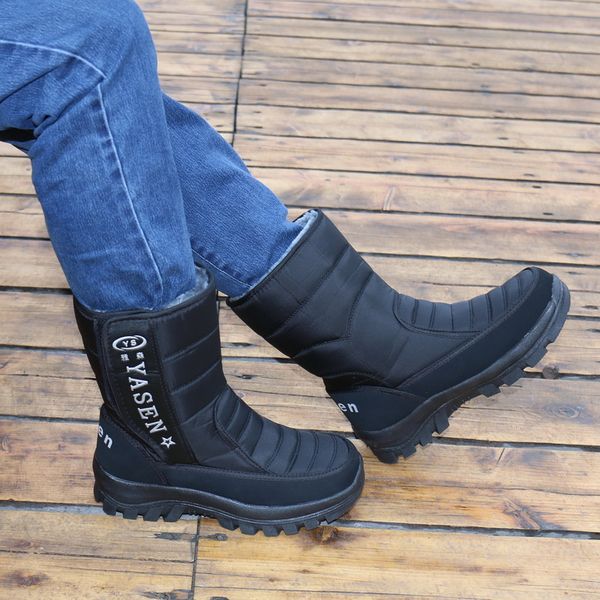 

men snow boots 2019 men winter shoes warm waterproof non-slip platform boots for men botas de hombres size 40 - 45, Black