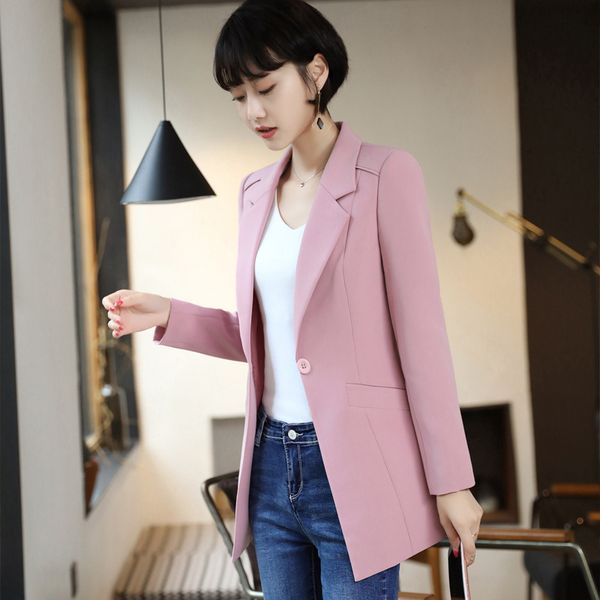 

long coat spring and autumn small suit korean women's new coat casual pocket solid color wild professional tooling blazers, White;black