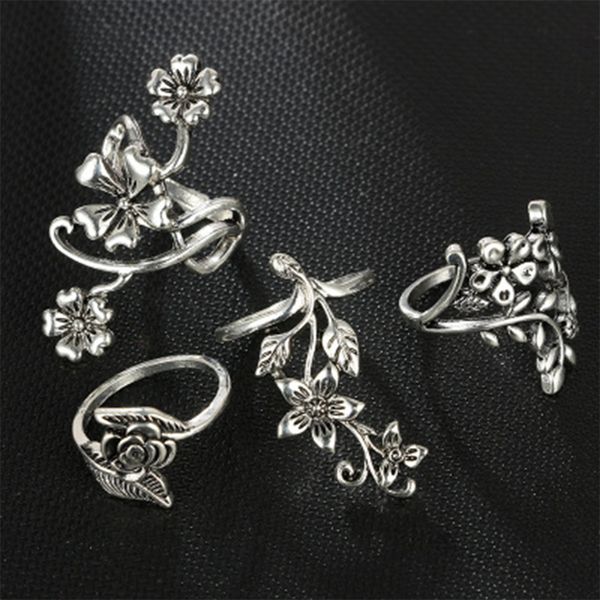 

bohemian party elegant 4-pieces set vintage alloy flower shape electroplate personalized, Slivery;golden