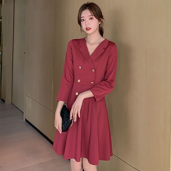 

peonfly midi blazer dress женщины двубортный длиной до колен элегантный офисное платье дамы черный красный 2020 весна, Black;gray