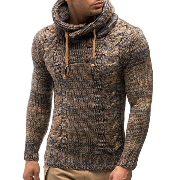 

sweater men 2020 autumn and winter new eurocode men's fashion thick twist hooded slim o-neck knit full warm men's sweaters, White;black