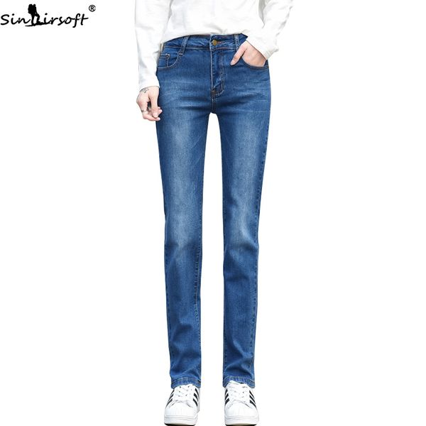 

2019 autumn new cotton stretch soft slim slimming high waist jeans women fashion trend casual wild straight denim pants woman, Blue