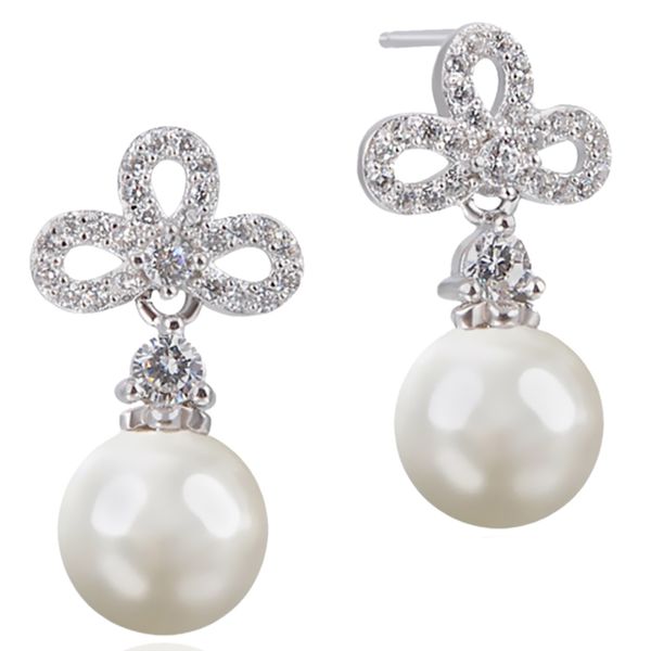 

s925 sterling silver women ear stud conch pearl drop earrings sparkling synthetic cubic zirconia earrings, 20.2 x 11mm, Golden