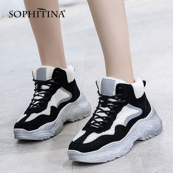 

sophitina new sneaker boots genuine leather comfortable leisure round toe thick bottom shoes women's boots po371, Black