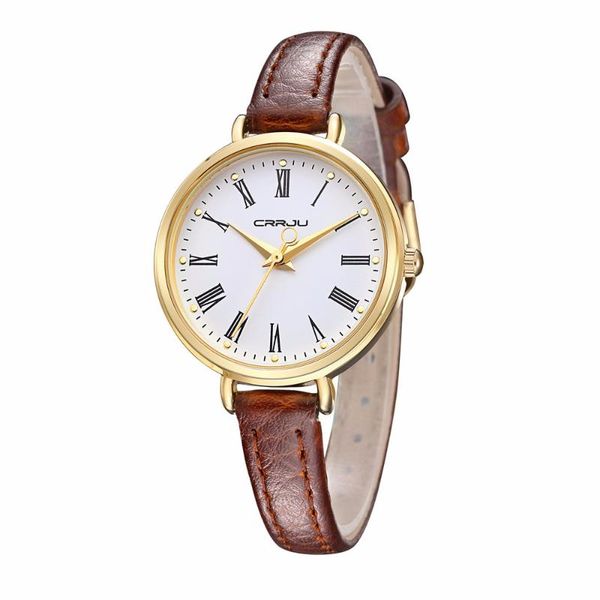 

fashion elegant simple style leather strap women quartz wristwatch crrju waterproof watch relogio, Slivery;brown
