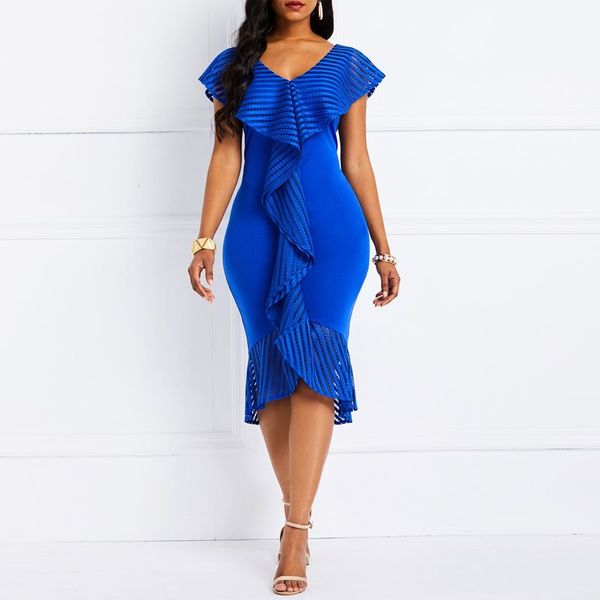 

fashion 2019 summer women v neck ruffles mermaid party dress patchwork solid asymmetric dress cloak sleeves bodycon dresses, Black;pink