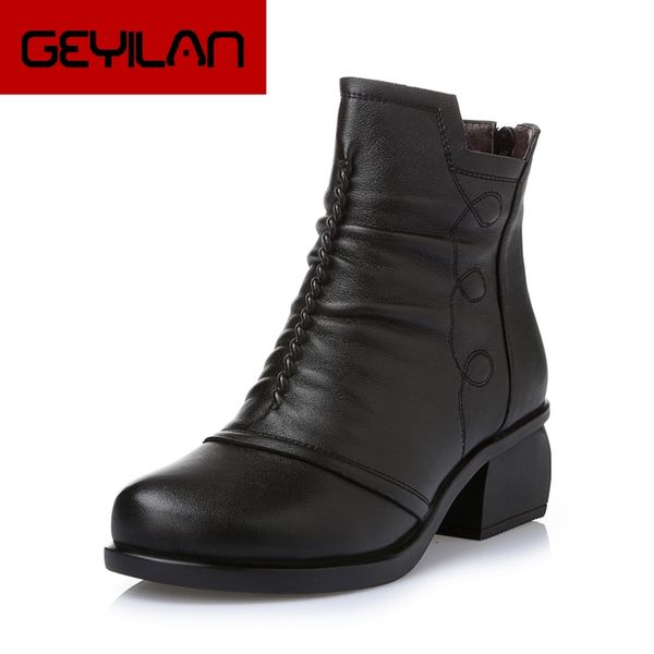 

2019 new arrivals autumn winter women ankle boots genuine leather short booties large size boots women with fur shoes, Black
