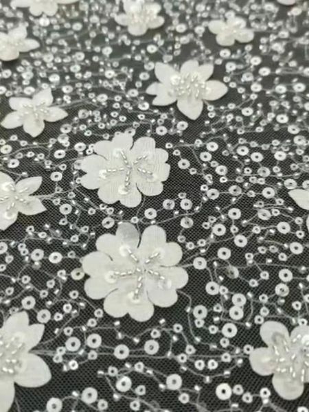 

5yards/pc) high grade white african wedding tulle lace with tube beads and sequins embroidery and 3d flowers for dress fyx004, Pink;blue