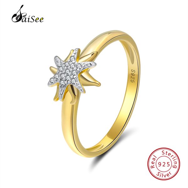 

saisee 100% 925 sterling silver ring for women gold color starfish with cubic zirconia wedding jewelry female ing