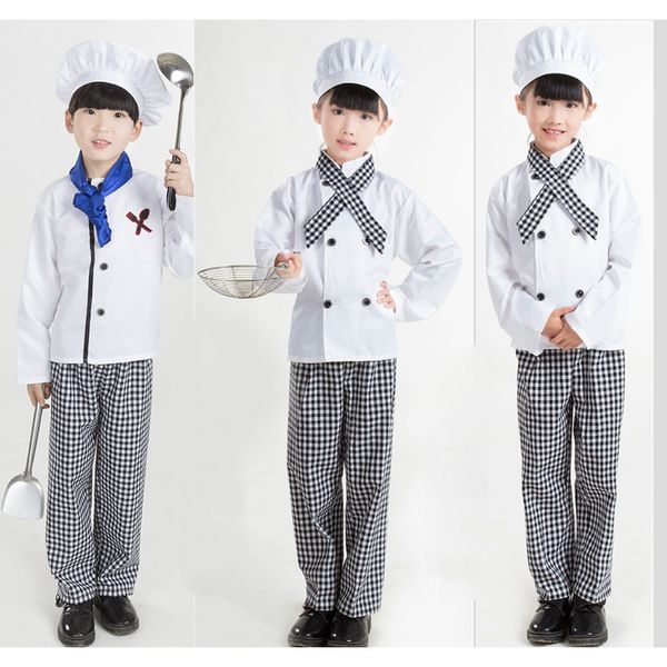 

kids chef uniform cook cosplay costumes halloween party wear fancy children clothing set boys shirt with cap baby girls clothes, Black;red