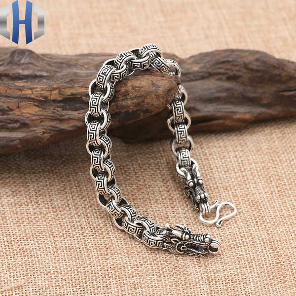 

link, chain s925 sterling silver national style domineering double dragon head pattern men's bracelet, Black