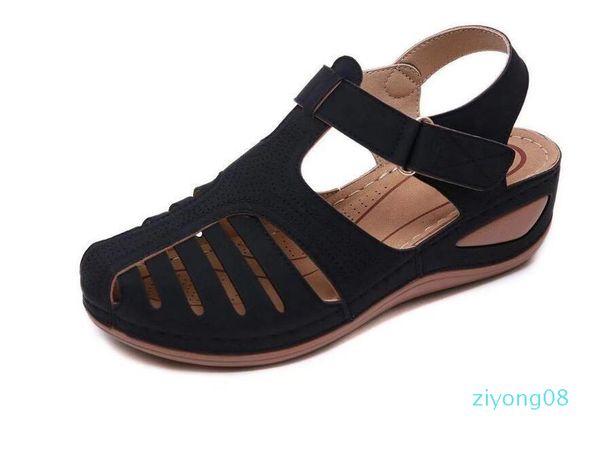 

woman 2020 summer leather vintage sandals buckle casual sewing women retro sandalias female ladies platform shoes zz8 zz8, Black