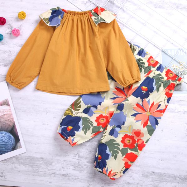 

newborn infant baby girl solid color long sleeve + colours print pants outfits set 0-2 years old baby fashion leisure suit, White
