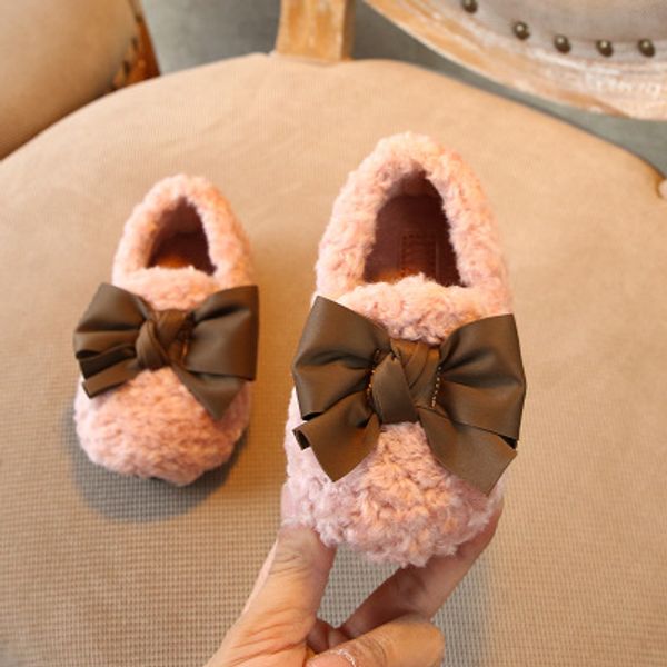 

kids fashion cotton shoes girls fur shoes children solid color flats kids low-shoe bow-knot first walkers 2019 new trend quality