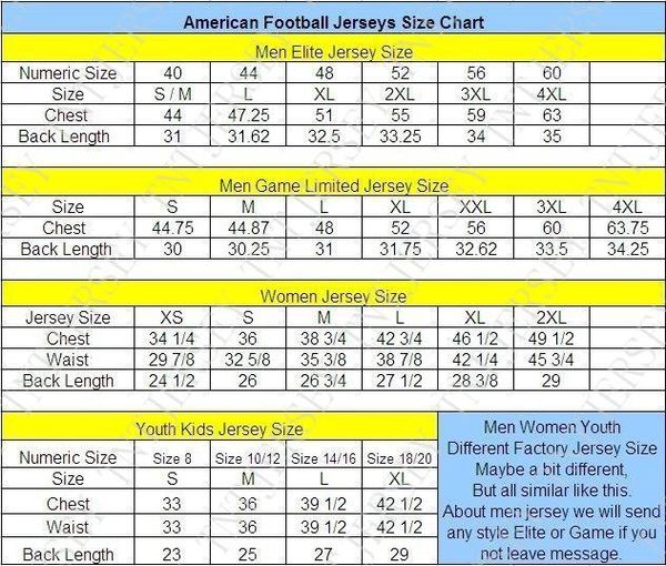 Ncaa Football Jersey Size Chart