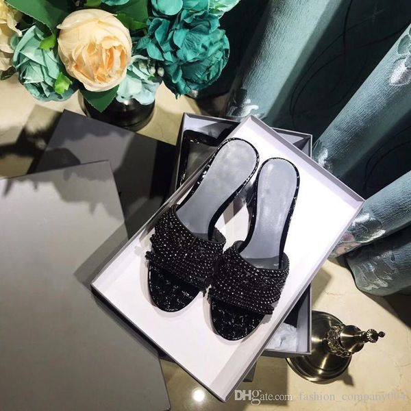 

2019 new diamond slippers original single quality leather outsole, with a height of 6cm, size 34-41, Black
