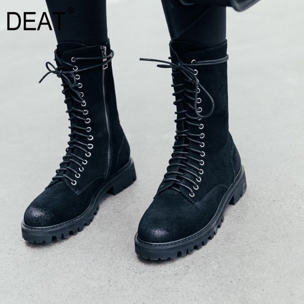 

deat] 2019 new spring autumn round toe bandage pu leather personality single shoes women short boots fashion tide 10d185, Black