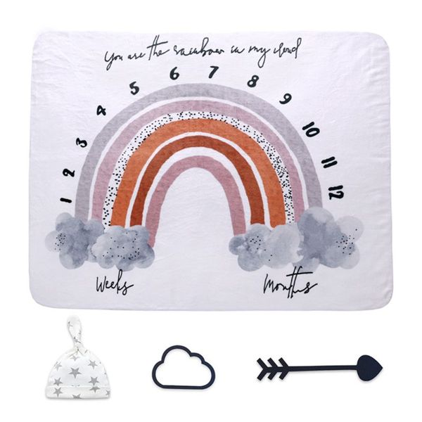 

baby monthly record growth moon rainbow pattern milestone blanket newborn pgraphy props creative background cloth infant gif