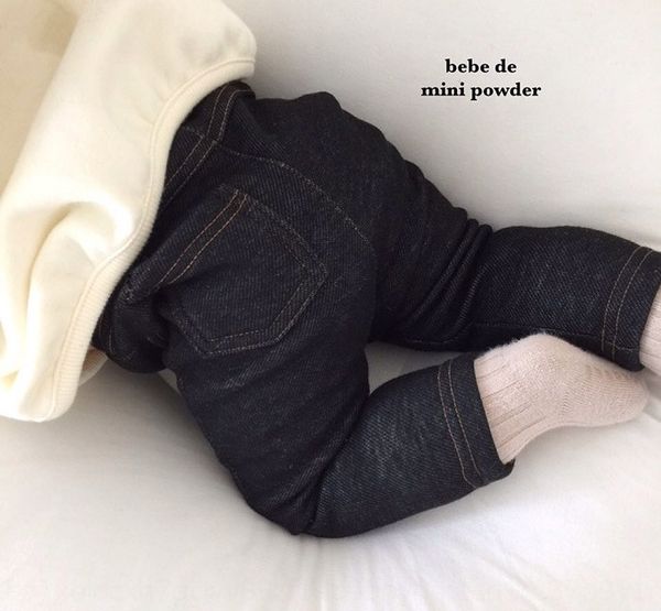 

infant all-match plus velvet denim elastic warm velvet pants ins baby pants open warm trousers and trousers crotch, Blue