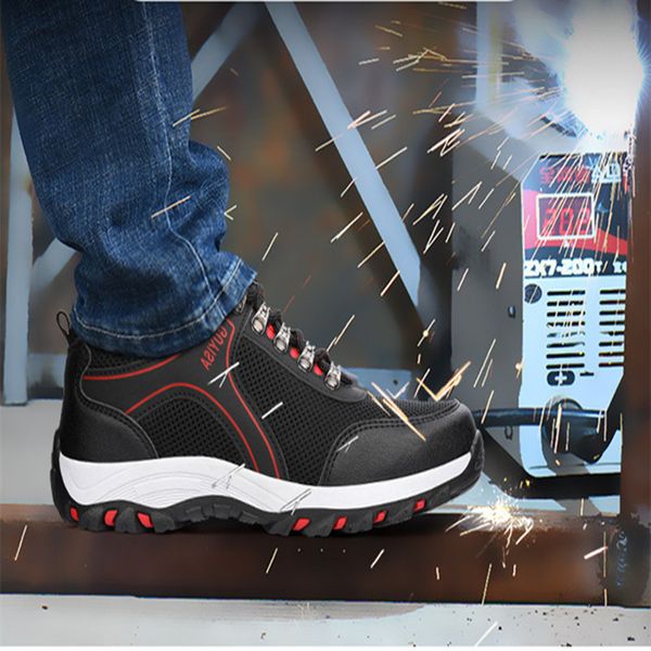 

men lightweight steel toe cap work safety shoes insulation anti-puncture breathable construction safety boots, Black