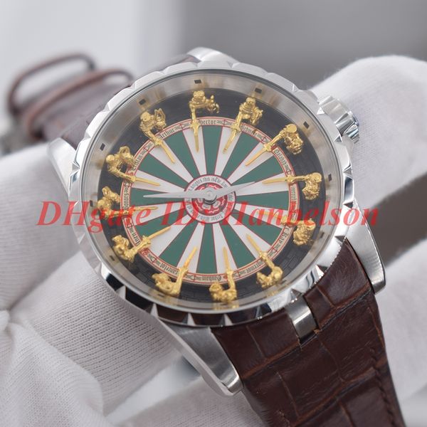 

new men 12 round table knight three-dimensional dial flight watches 2813 automatic movement watch mechanical horloge orologio di lusso, Slivery;brown