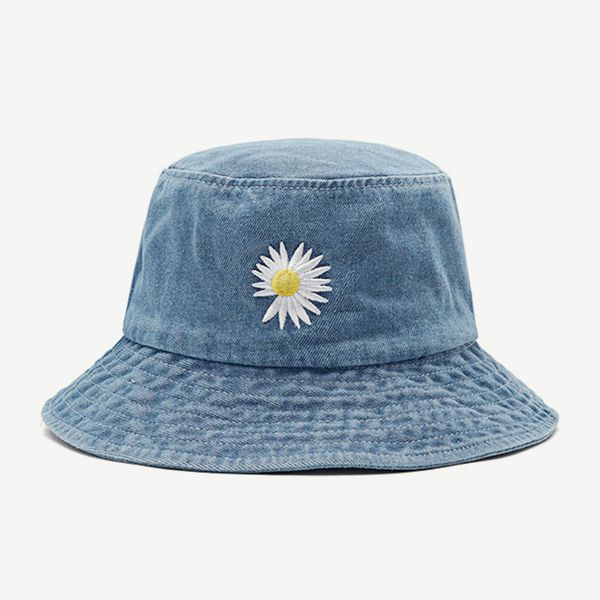 

ins korean gd embroidery daisy bucket hat women men panama summer sun hat fashion flower bob washed denim fisherman