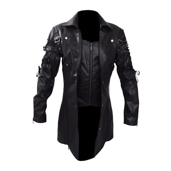 

men's jacket fashion vintage leather jackets biker motorcycle zipper long sleeve coat blouses mens overcoat new, Black;brown