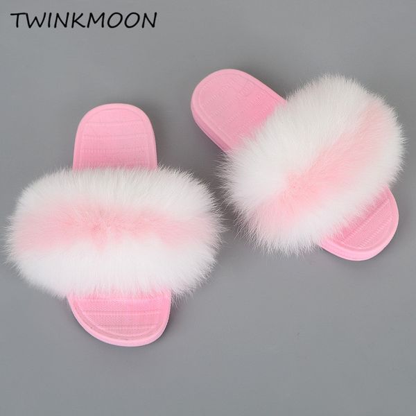 

Pink fox fur lide luxury fluffy women lipper real fox hair flat outdoor fa hion party female hoe furry lady ummer lide