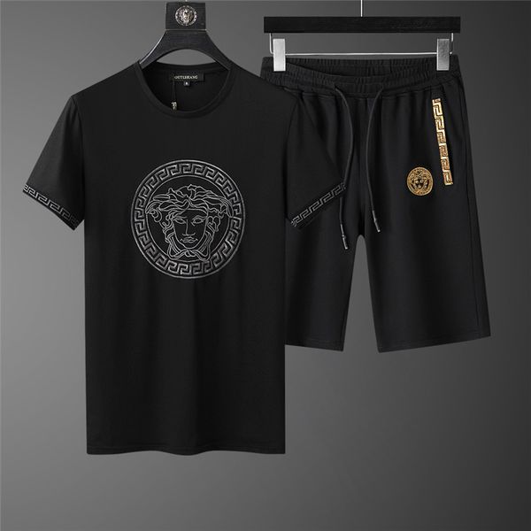 

summer men tracksuit mens designer tracksuits stall collar 0-neck short sleeves pullover with casual jogger pants suits fashion tracksuit, Gray